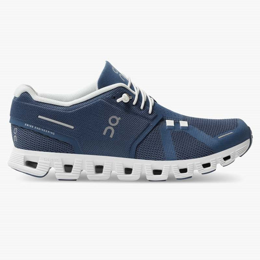 On Cloud 5 Running Shoes - Womens - Denim/White