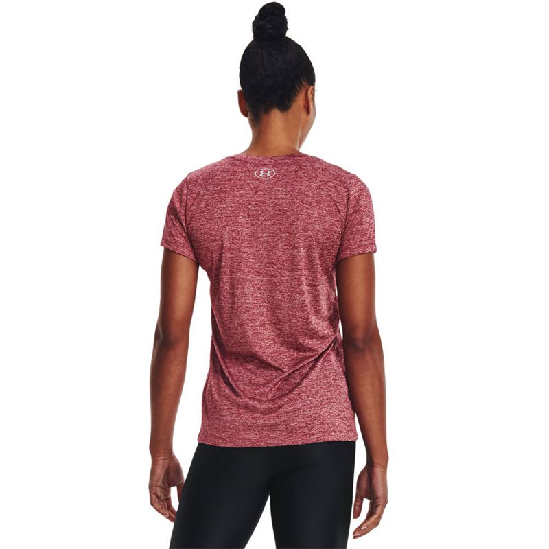 Under Armour Tech Twist V Neck Training Tee - Womens - Black Rose/Pink Sands/Metallic Silver