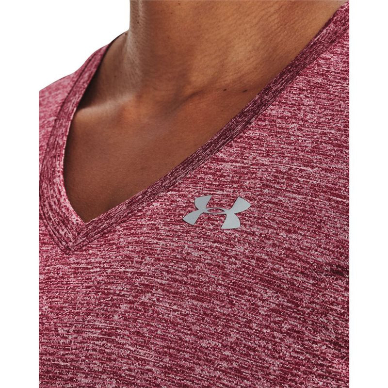 Under Armour Tech Twist V Neck Training Tee - Womens - Black Rose/Pink Sands/Metallic Silver