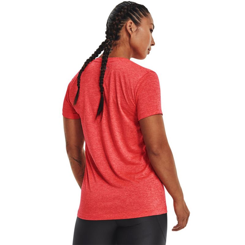 Under Armour Tech Twist V Neck Training Tee - Womens - Elecrtic Tangerine/Metallic Silver