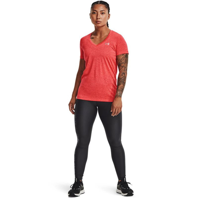 Under Armour Tech Twist V Neck Training Tee - Womens - Elecrtic Tangerine/Metallic Silver