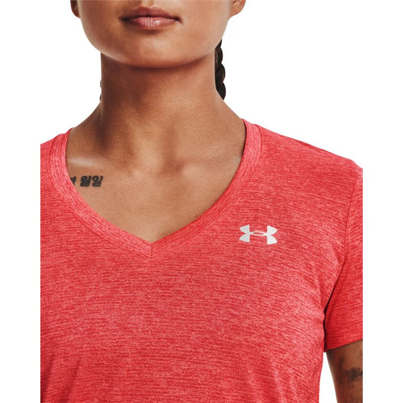 Under Armour Tech Twist V Neck Training Tee - Womens - Elecrtic Tangerine/Metallic Silver