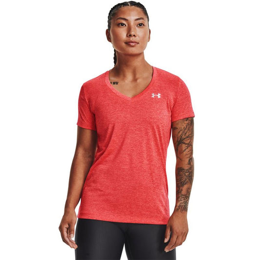 Under Armour Tech Twist V Neck Training Tee - Womens - Elecrtic Tangerine/Metallic Silver