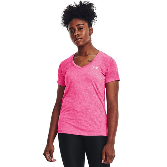 Under Armour Tech Twist V-Neck Training Tee - Womens - Electro Pink/Halo Grey/Metallic Silver