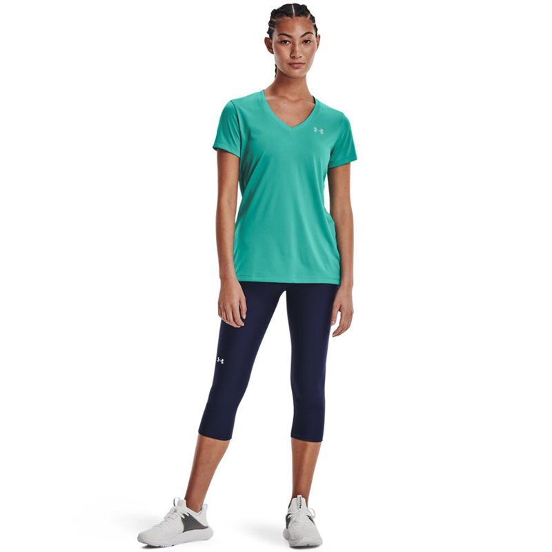 Under Armour Tech V-Neck Training Tee - Womens - Neptune/Metallic Silver