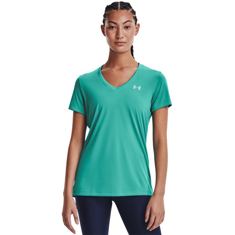 Under Armour Tech V-Neck Training Tee - Womens - Neptune/Metallic Silver