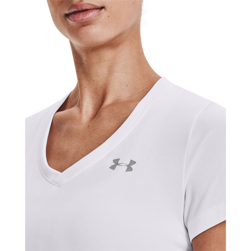 Under Armour Tech V-Neck Training Tee - Womens - White/Metallic Silver