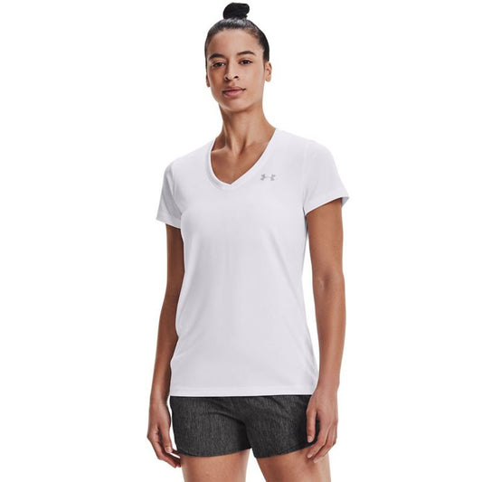 Under Armour Tech V-Neck Training Tee - Womens - White/Metallic Silver