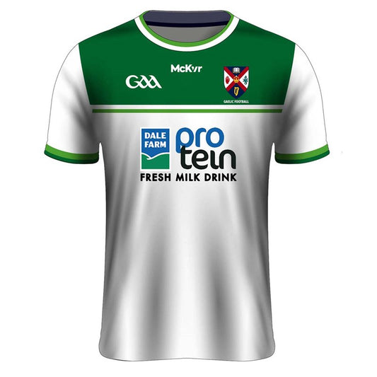 Mc Keever Queens GAA Official Gaelic Football Away Jersey - Adult Tight Fit - White/Green