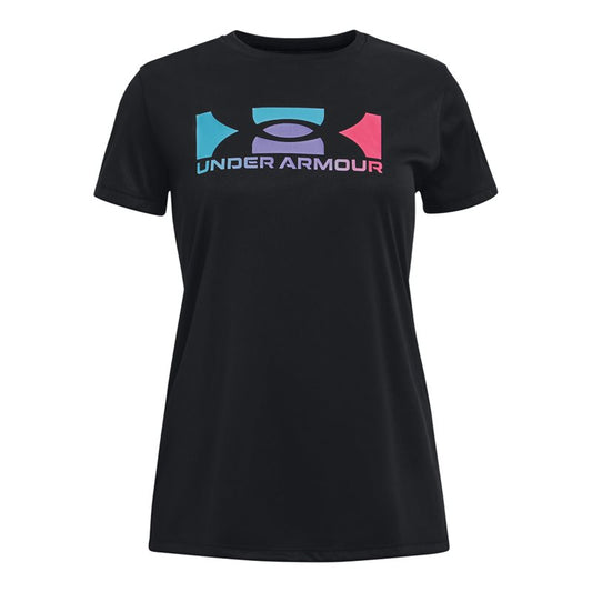 Under Armour Tech Solid SQR BL SSC Tee - Girls - Black/Fresco Blue/Black