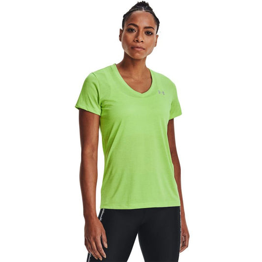 Under Armour Tech Twist V-Neck Training Tee - Womens - Quirky Lime/White/Metallic Silver