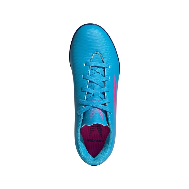 adidas X Speedflow.4 Turf Football Boots - Youth - Sky Rush/Shock Pink/Legacy Indigo