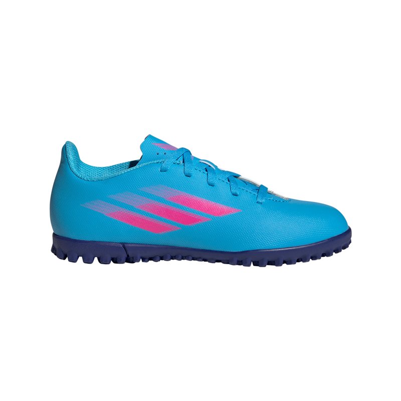 adidas X Speedflow.4 Turf Football Boots - Youth - Sky Rush/Shock Pink/Legacy Indigo