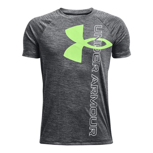 Under Armour Tech Split Logo Hybrid Short Sleeve Tee - Boys - Black/Quirky Lime