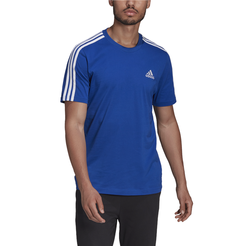 adidas Essentials 3 Stripe Tee - Mens - Royal Blue/White