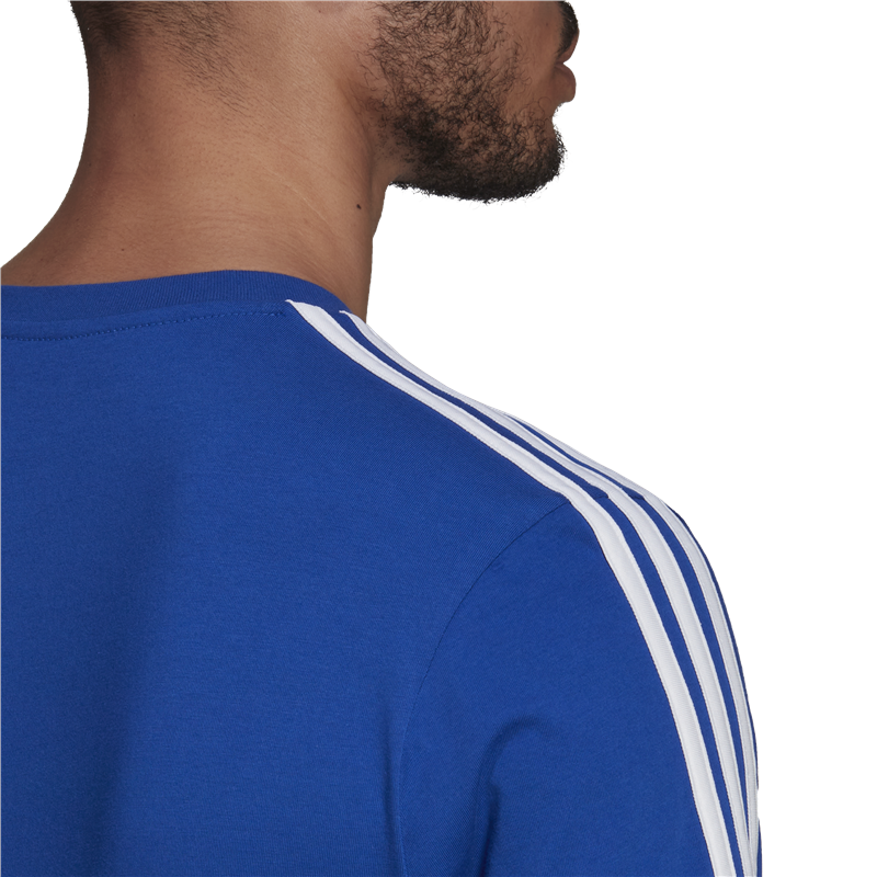 adidas Essentials 3 Stripe Tee - Mens - Royal Blue/White