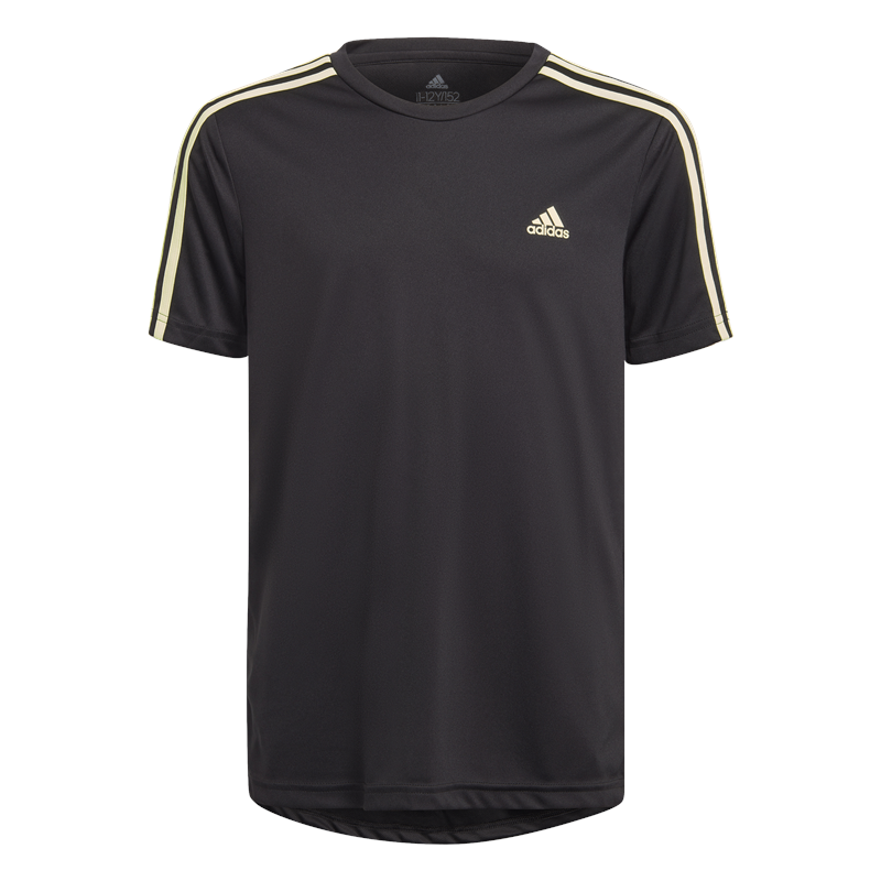 adidas D2M 3 Stripe Tee - Boys - Black/Pulse Lime