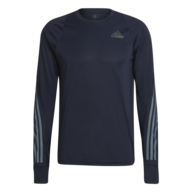 adidas Run Icon Full Reflective 3 Stripe Tee - Mens - Legend Ink