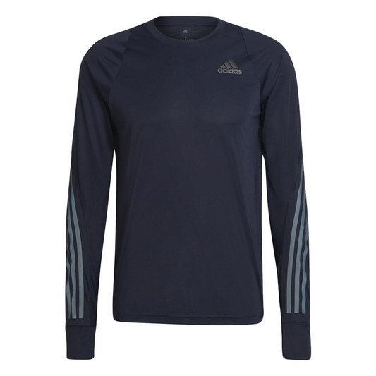 adidas Run Icon Full Reflective 3 Stripe Tee - Mens - Legend Ink