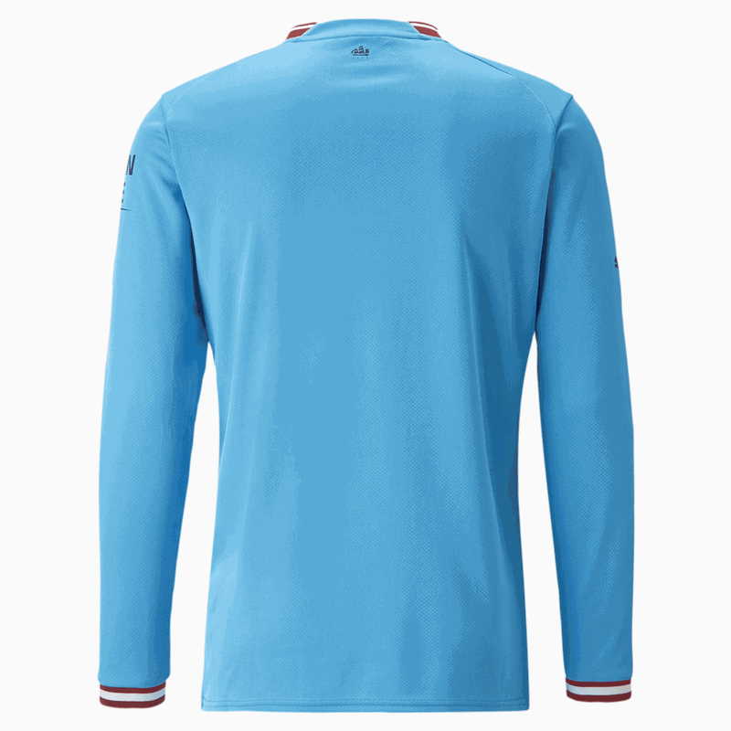 Puma Manchester City FC 2022/23 Official Long Sleeve Home Jersey - Adult - Light Blue/Intense Red
