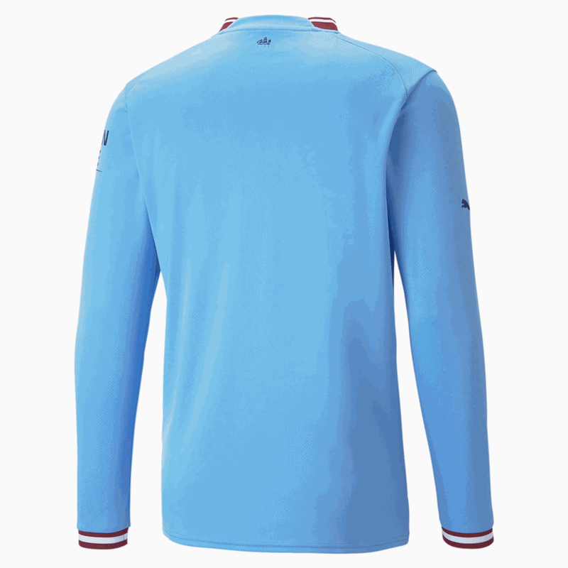Puma Manchester City FC 2022/23 Official Long Sleeve Home Jersey - Adult - Light Blue/Intense Red