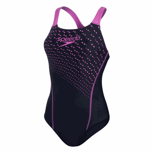 Speedo Medley Logo Medalist Swimsuit - Womens - Navy/Neon Orchid