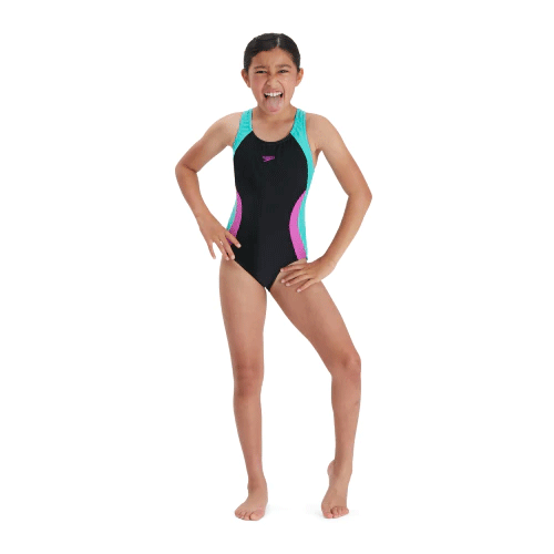 Speedo Colourback Spiritback Swimsuit - Girls - Black/Blue