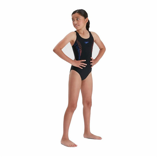 Speedo Plastisol Placement Muscleback Swimsuit - Girls - Black/Siren Red/Blue Flame