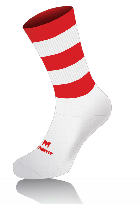 Mc Keever Pro Mid Hooped Socks - Youth - White/Red/White