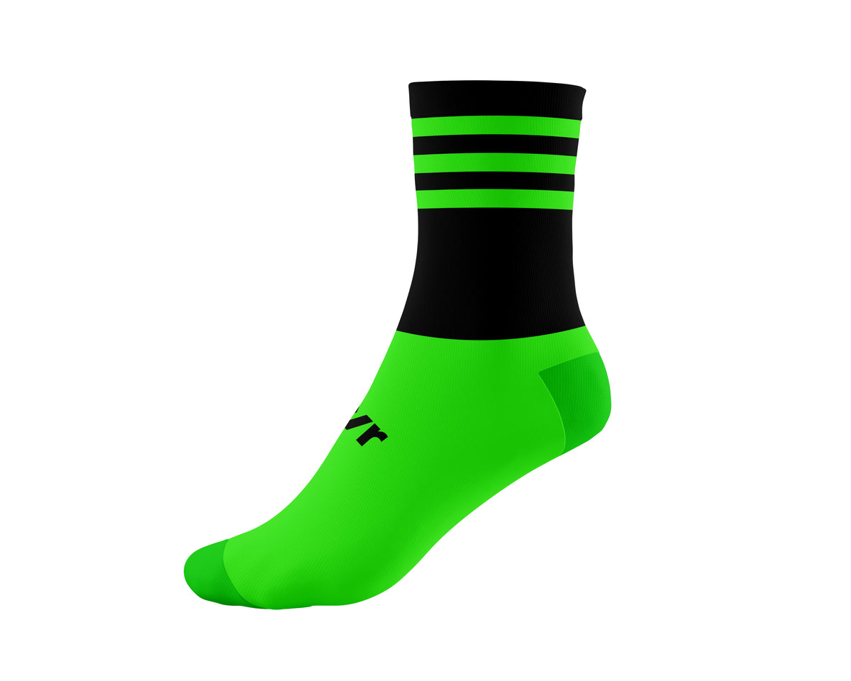 Mc Keever Pro Mid 3 Bar Socks - Adult - Flourescent Green Ankle/Black/Flourescent Green