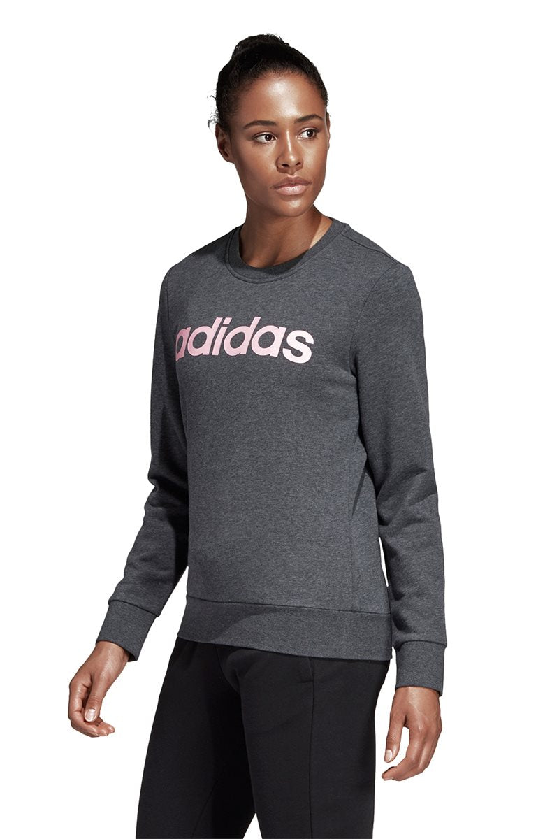 adidas Essentials Linear Logo  Sweat Top - Womens - Grey Heather/True Pink