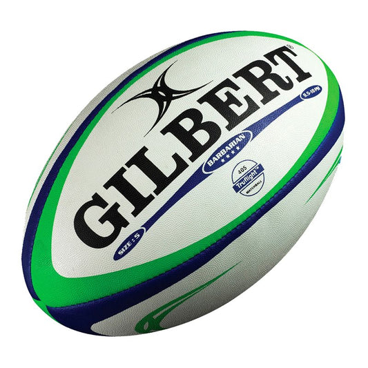 Gilbert Barbarian 2.0 Match Rugby Ball - Size 5 - White/Blue/Green