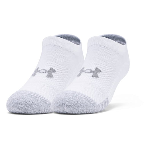Under Armour Heatgear 3 Pack No Show Socks - Youth - White/White/Steel