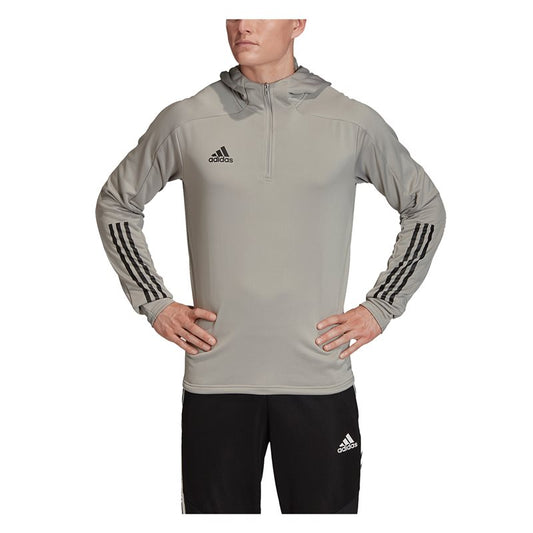 adidas Condivo 20 Track Hooded 1/4 Zip Top - Adult - True Grey/Black
