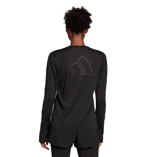 adidas Run Icon 3 Bar Long Sleeve Running Top - Womens - Black