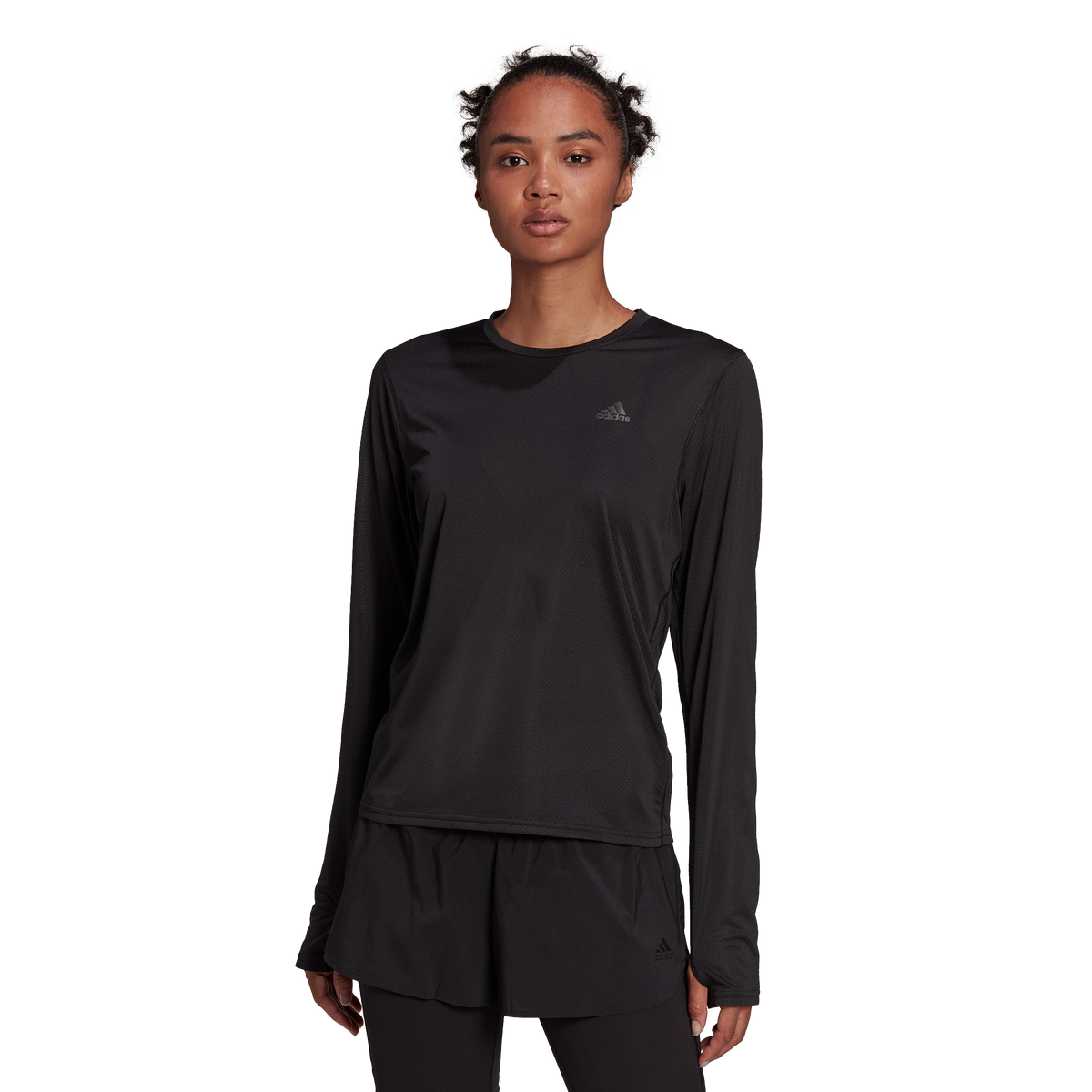 adidas Run Icon 3 Bar Long Sleeve Running Top - Womens - Black