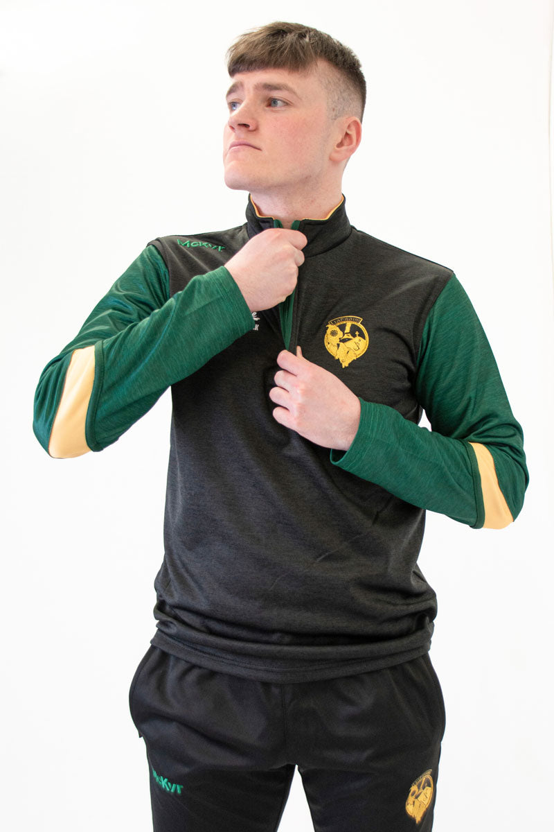 Mc Keever Leitrim GAA Official Pulse 1/4 Zip Top - Youth - Black/Green