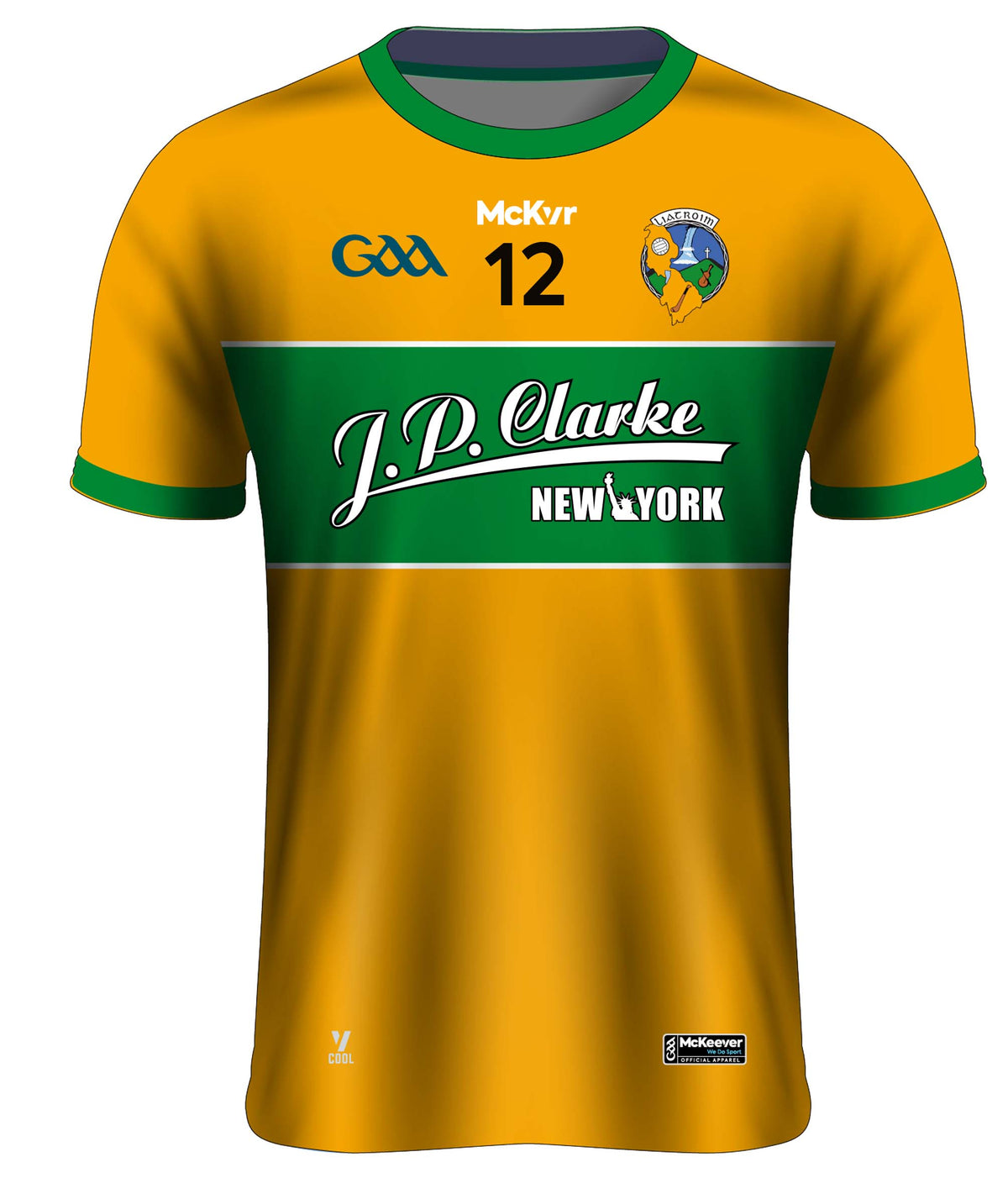 Mc Keever Leitrim GAA Official Numbered Away Jersey - Adult - Gold/Green Player Fit