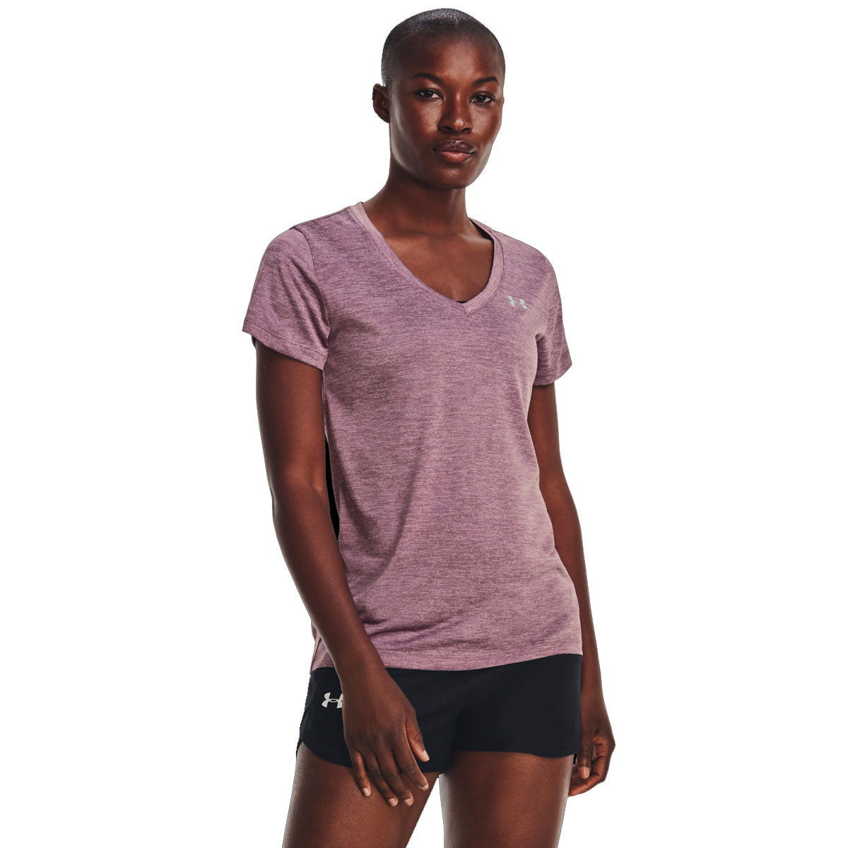 Under Armour Tech Twist V-Neck Training Tee - Womens - Misty Purple/White/Metallic Silver