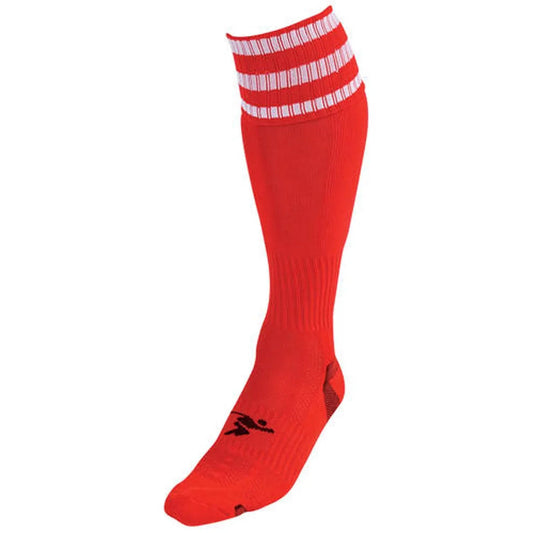 Precision Training 3 Stripe Pro Football Socks - Red/White - Large Boys