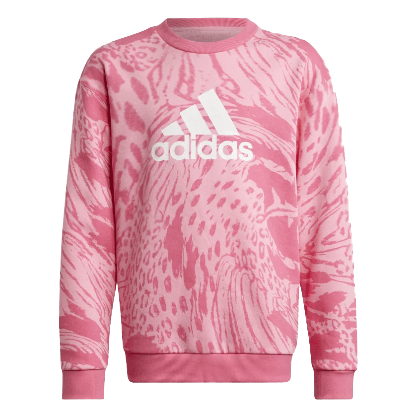 adidas Future Icons Hybrid Animal Print Cotton Loose Sweatshirt - Girls - Bliss Pink/Pulse Magenta/Black