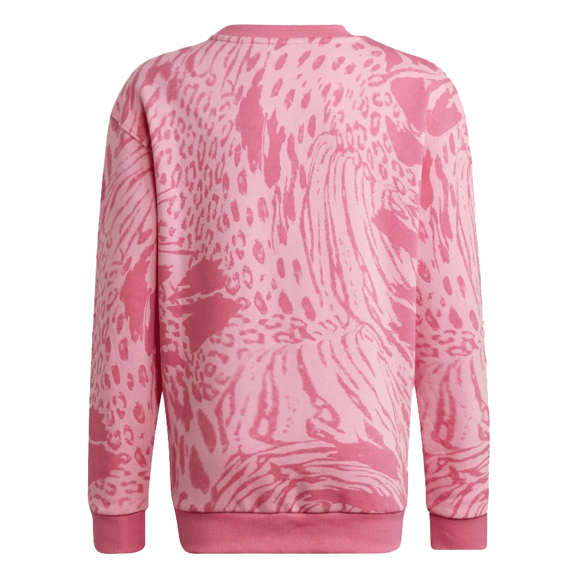 adidas Future Icons Hybrid Animal Print Cotton Loose Sweatshirt - Girls - Bliss Pink/Pulse Magenta/Black
