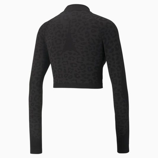 Puma FormKnit Seamless Cropped 1/4 Zip Top - Womens - Black/Leopard Print