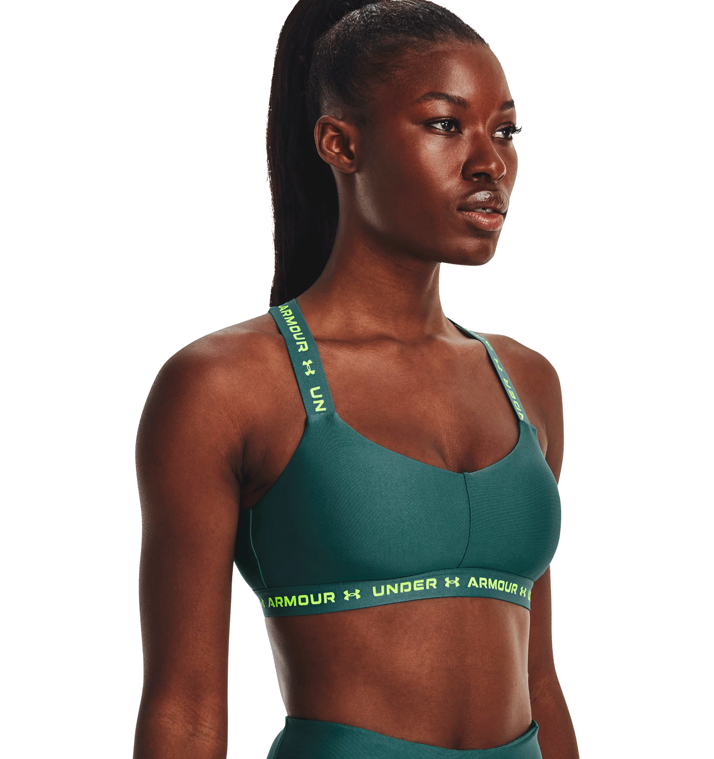 Under Armour Crossback Low Sports Bra - Womens - Coastal Teal/Lime Surge