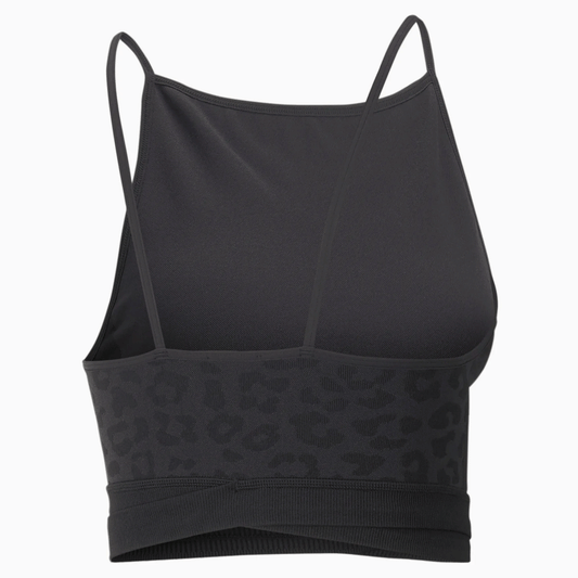 Puma Mid Impact FormKnit Seamless Fashion Sports Bra - Womens - Black/Leopard Print