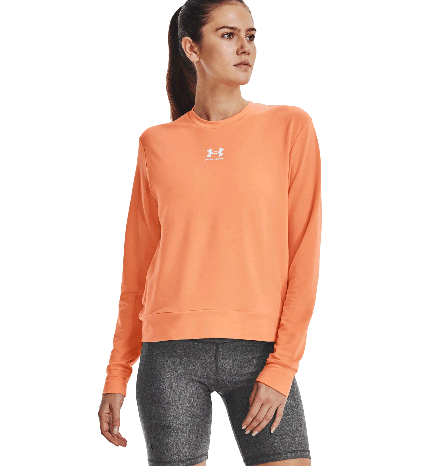 Under Armour Rival Terry Crew Sweatshirt - Womens - Mellow Orange/White