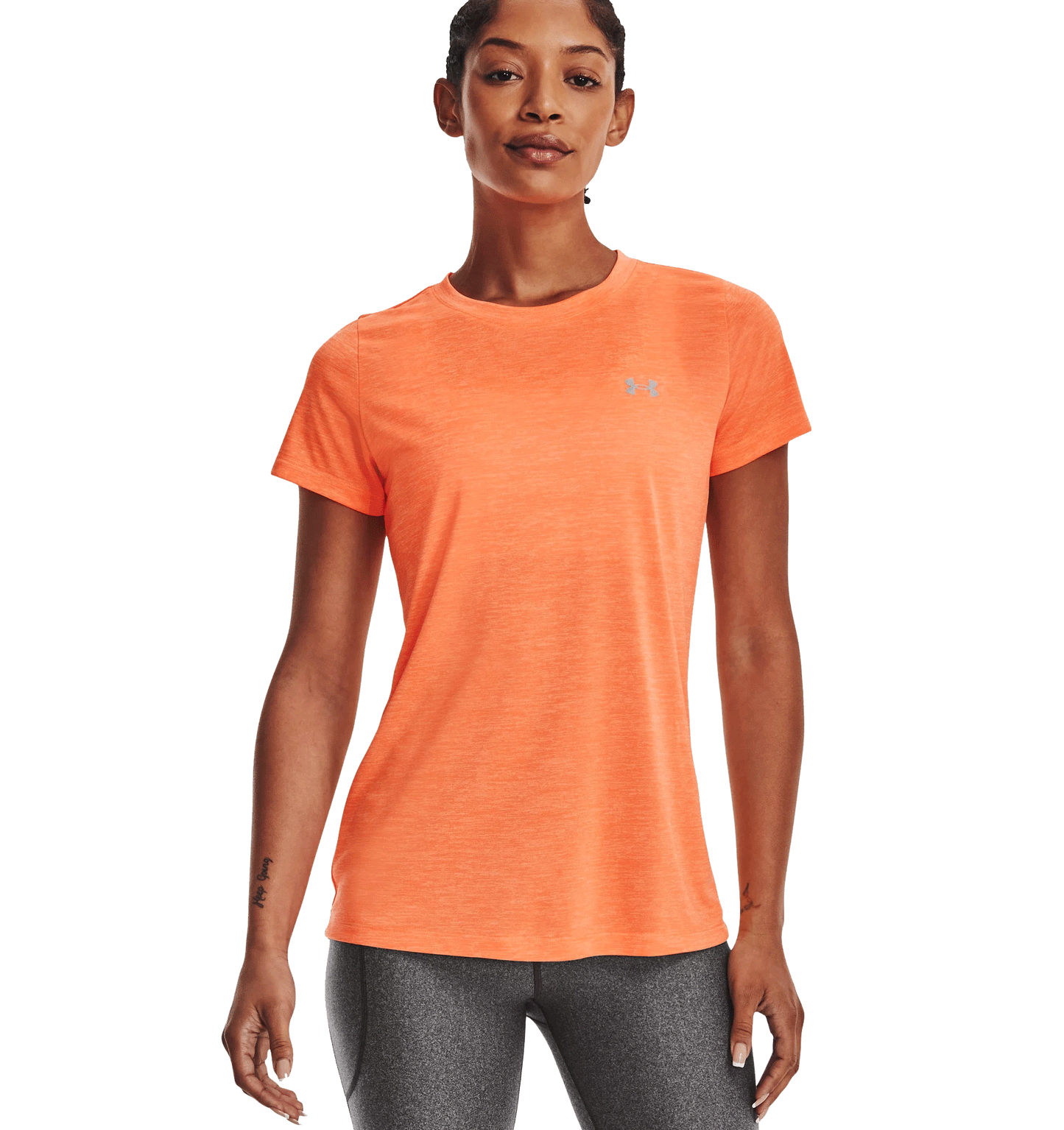 Under Armour Tech Twist Training Tee - Womens - Orange Blast/Orange Tropic/Metallic Silver