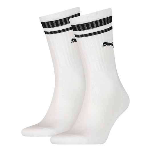 Puma 2 Pack Crew Heritage Stripe Socks - Adult - White/Black