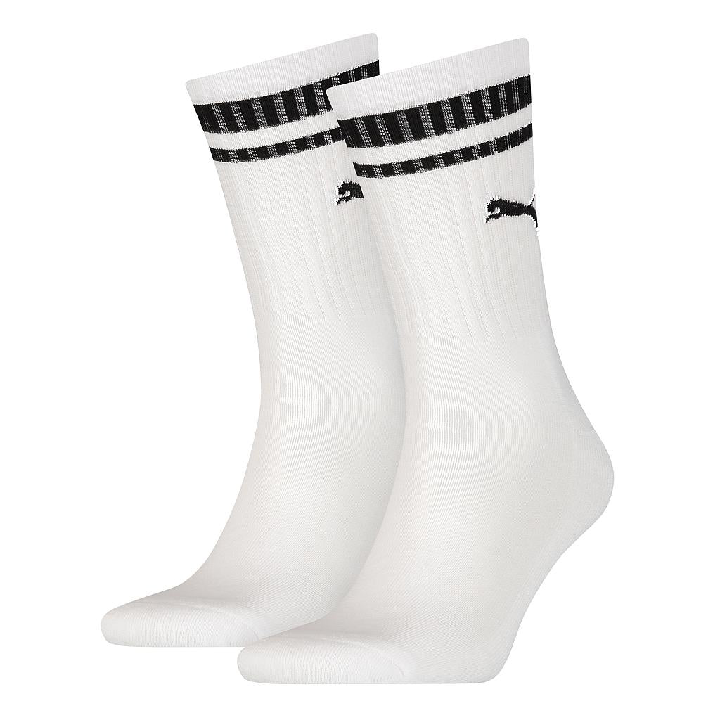 Puma 2 Pack Crew Heritage Stripe Socks - Adult - White/Black