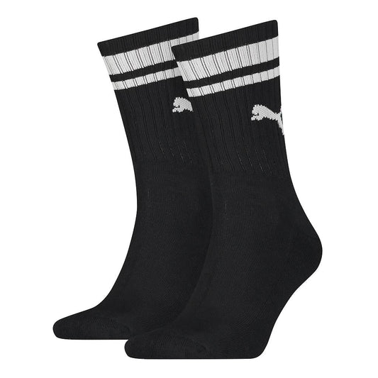 Puma 2 Pack Crew Heritage Stripe Socks - Adult - Black/White